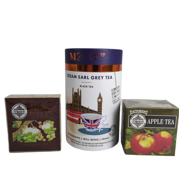 Gift Set: Vintage Handled Basket w/ Cream Earl Grey, Apple, Icewine Luxury Teas - Picture 3 of 9